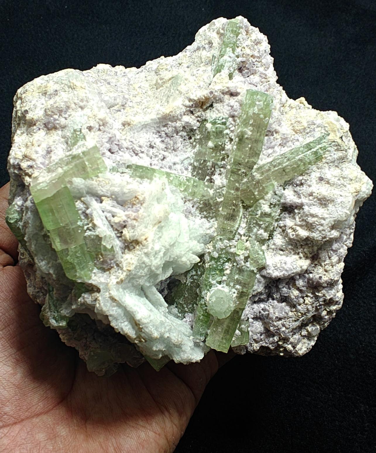 Bicolor Tourmalines crystals on matrix with lepidolite 1105 grams