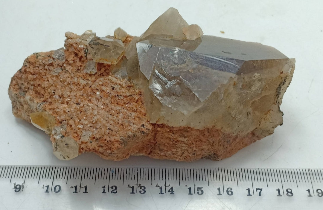 Astrophyllite included naturally terminated Quartz Crystals on matrix 229 grams