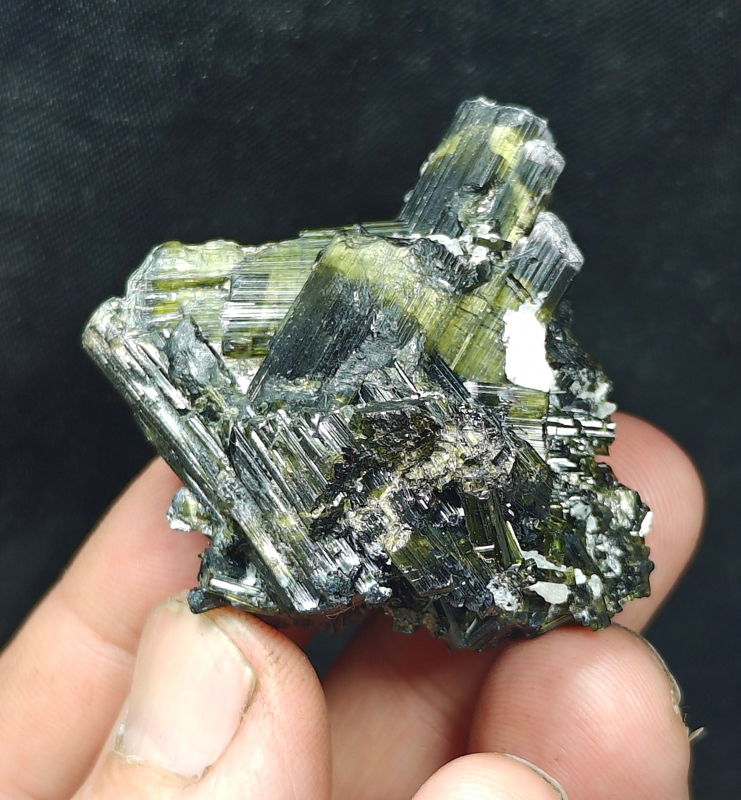 Dark green color Tourmaline crystal with chatoyance effect 50 grams