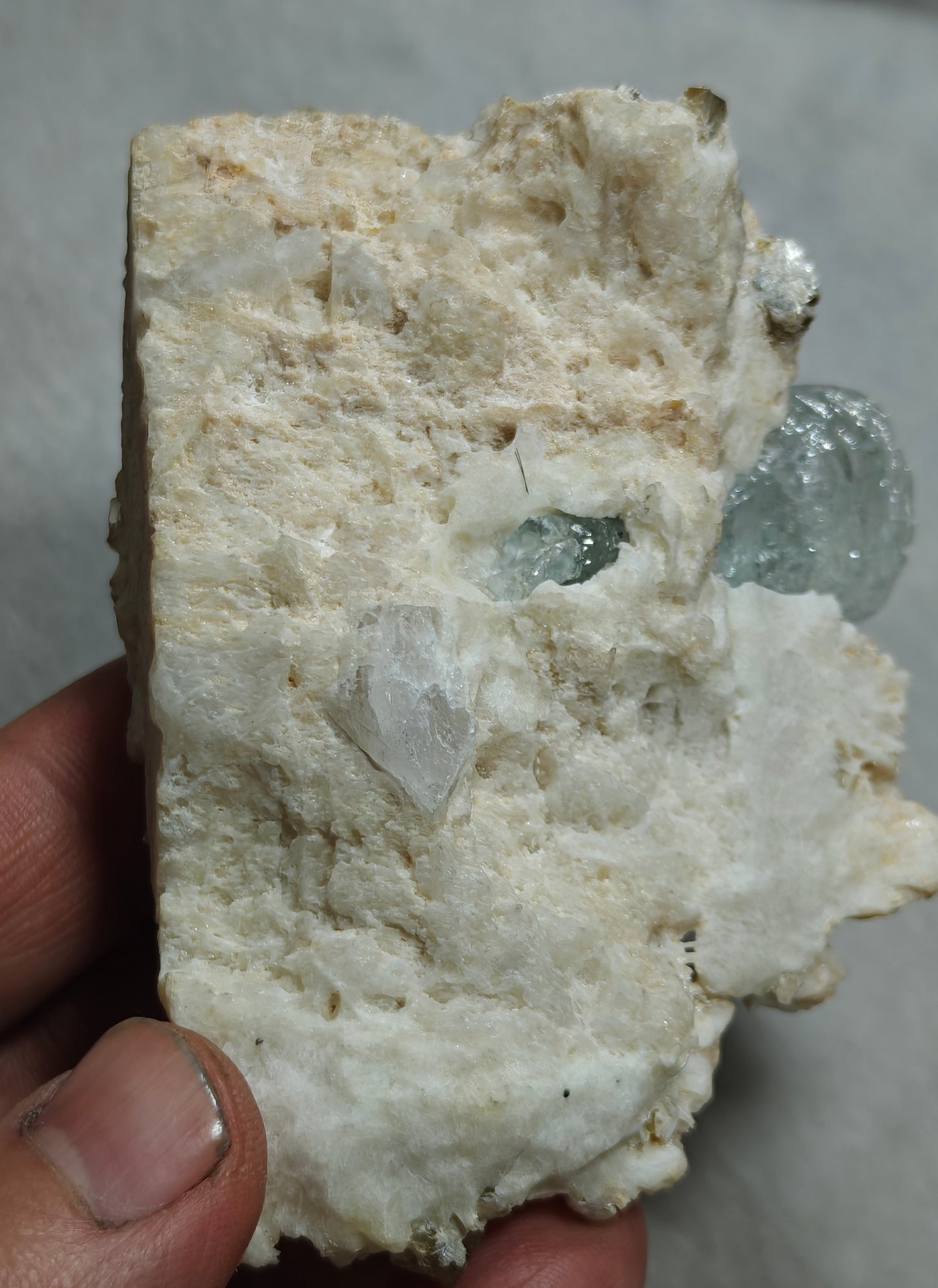 An aesthetic Specimen of etched Aquamarine on matrix with quartz 206 grams