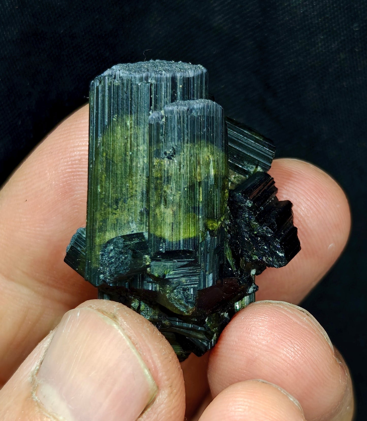 Dark green color Tourmaline crystal chatoyance 26 grams