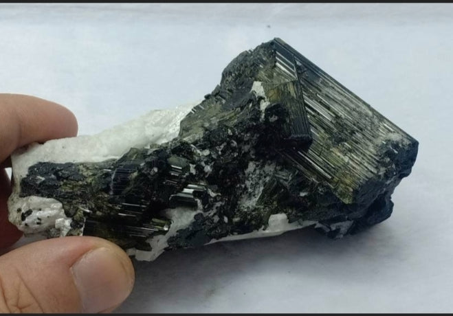 Dark green color Tourmaline crystals cluster with chatoyance effect 280 grams