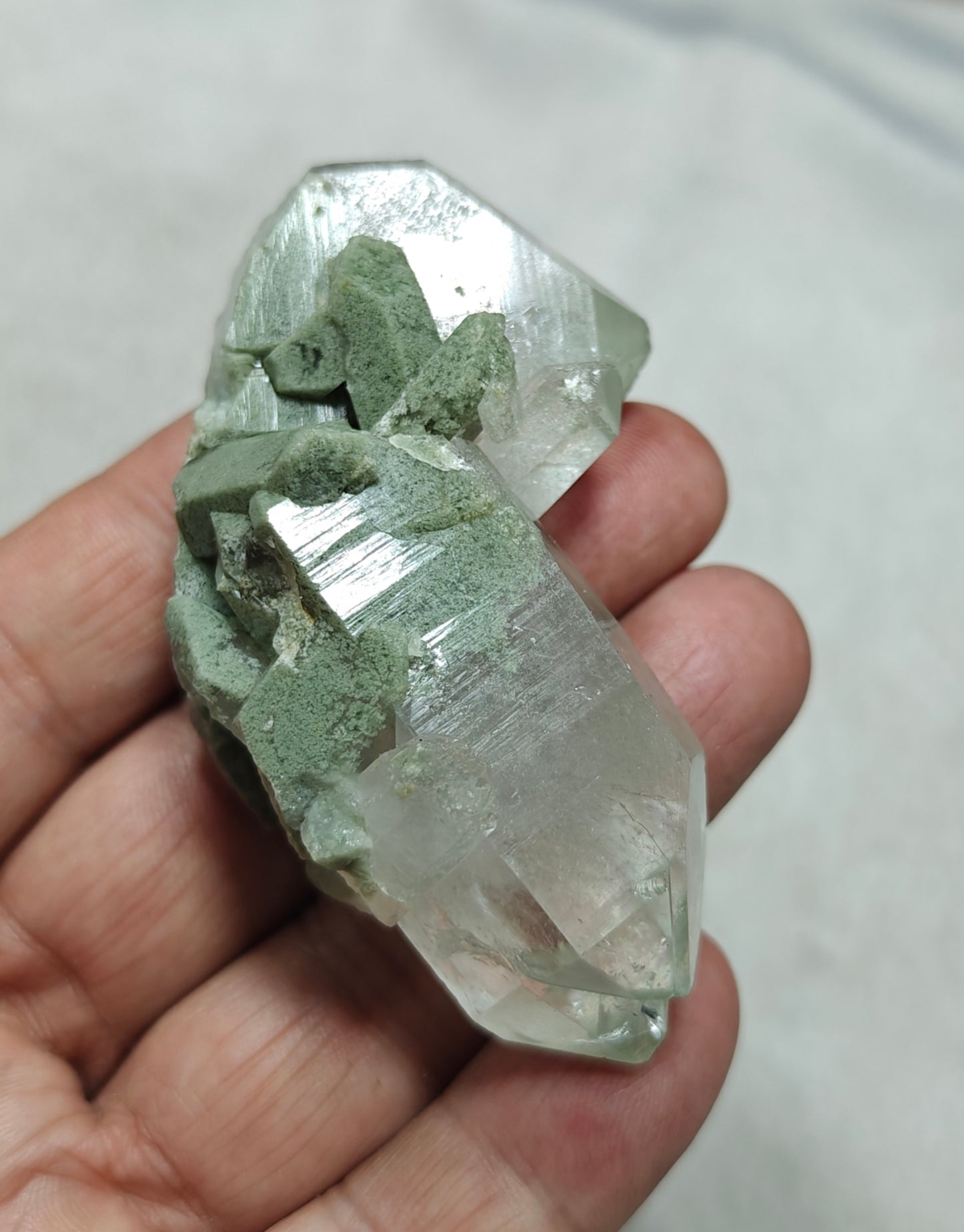 Natural terminated Chlorite Quartz crystals cluster 93 grams