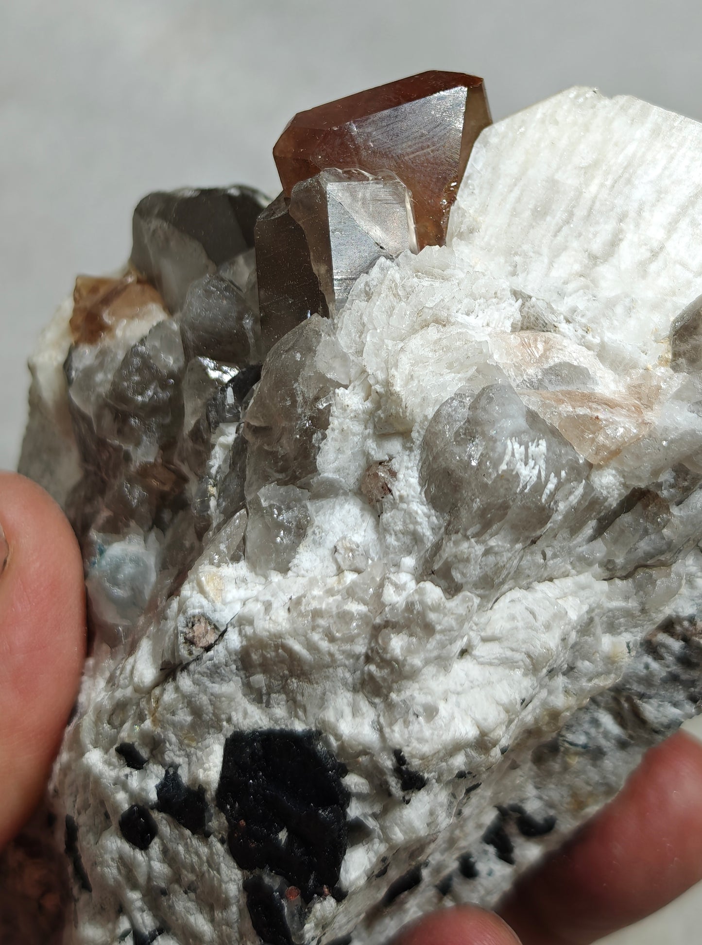 Terminated peach color Topaz crystal on matrix 576 grams