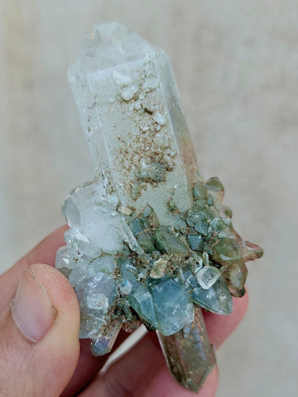 Natural Chlorite Quartz crystals cluster 104 grams