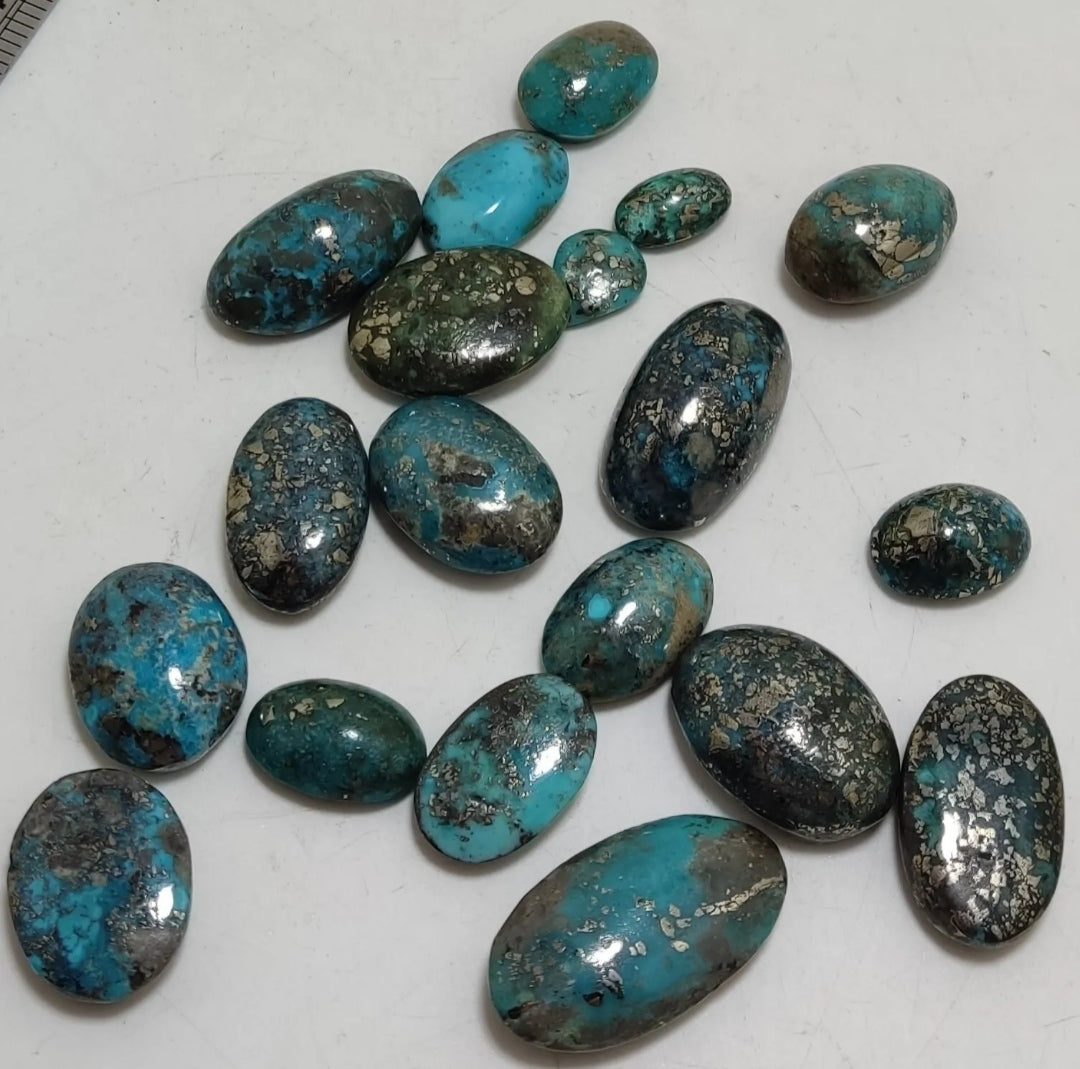 An amazing lot of turquoise cabochons 123 grams 19 pieces