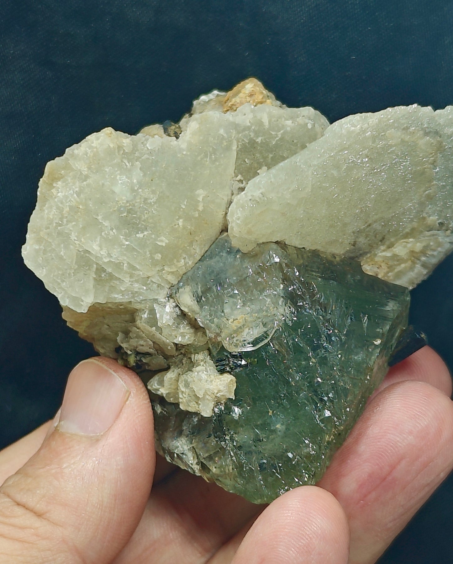 Terminated Etched Quartz crystal with calcite, Epidote and byss-olite 149 grams