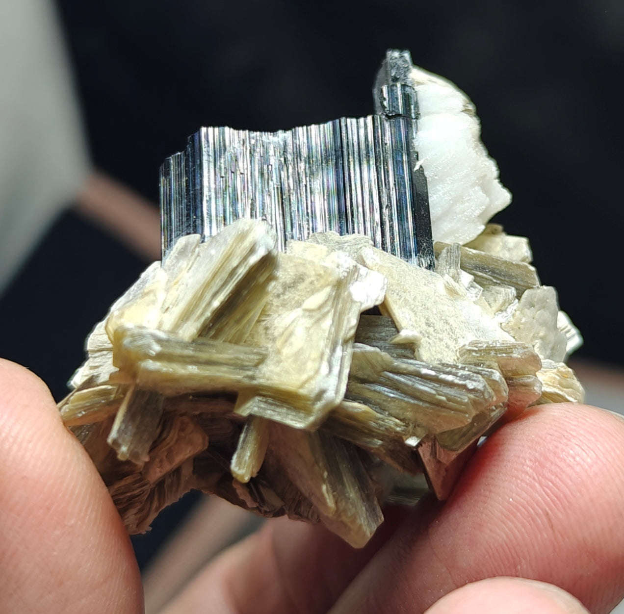 An Aesthetic Natural specimen of combination of Albite, Schorl, and Muscovite 54 grams