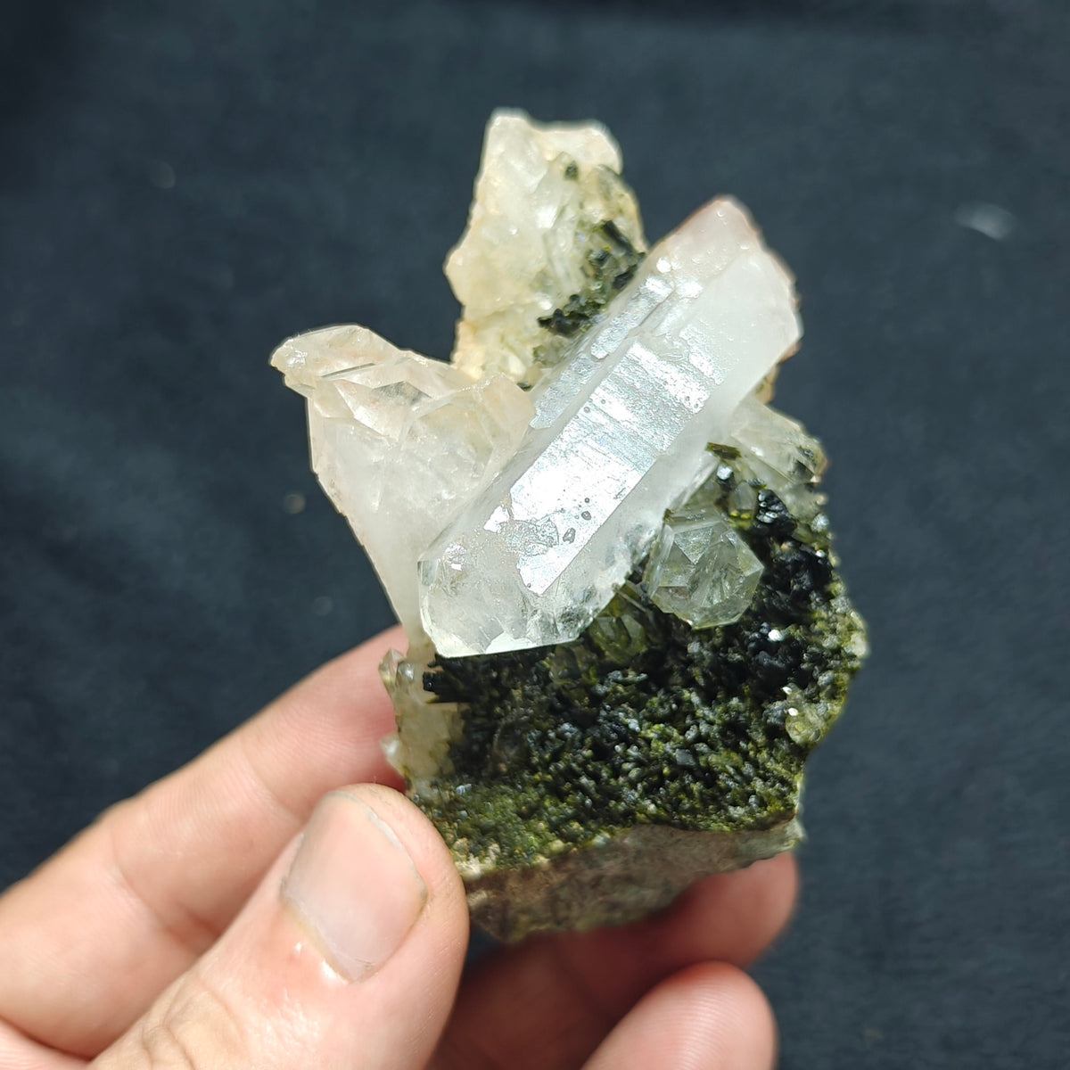 Natural Epidote quartz cluster 137 grams
