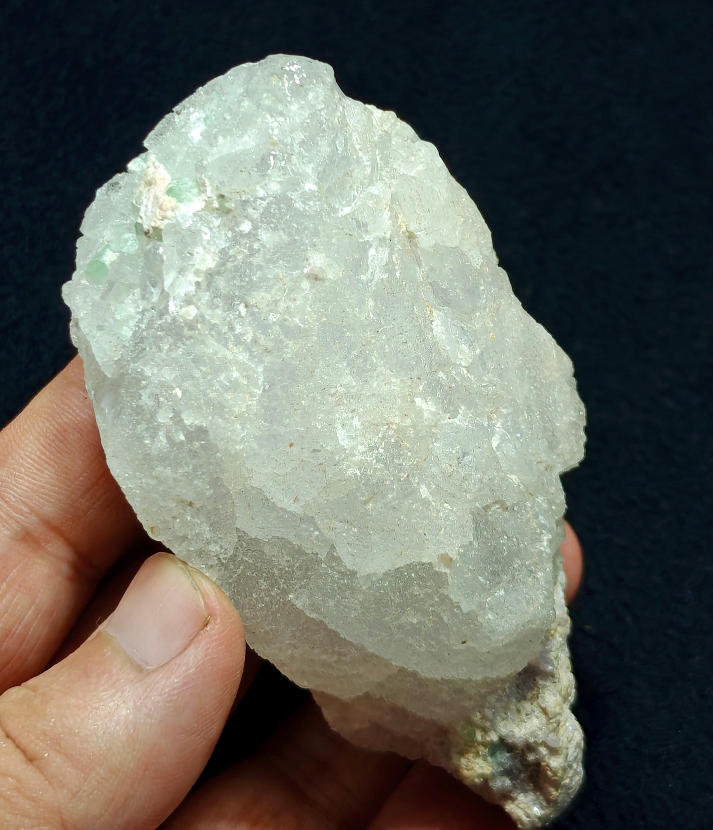 Natural etched pollucite with green tourmalines 260 grams