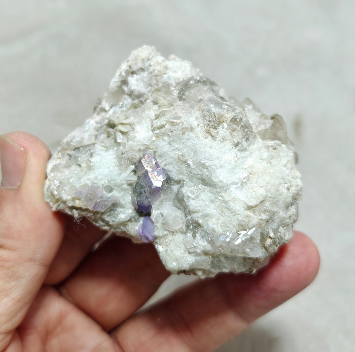 purple Apatite crystals on matrix with quartz and mica 127 grams