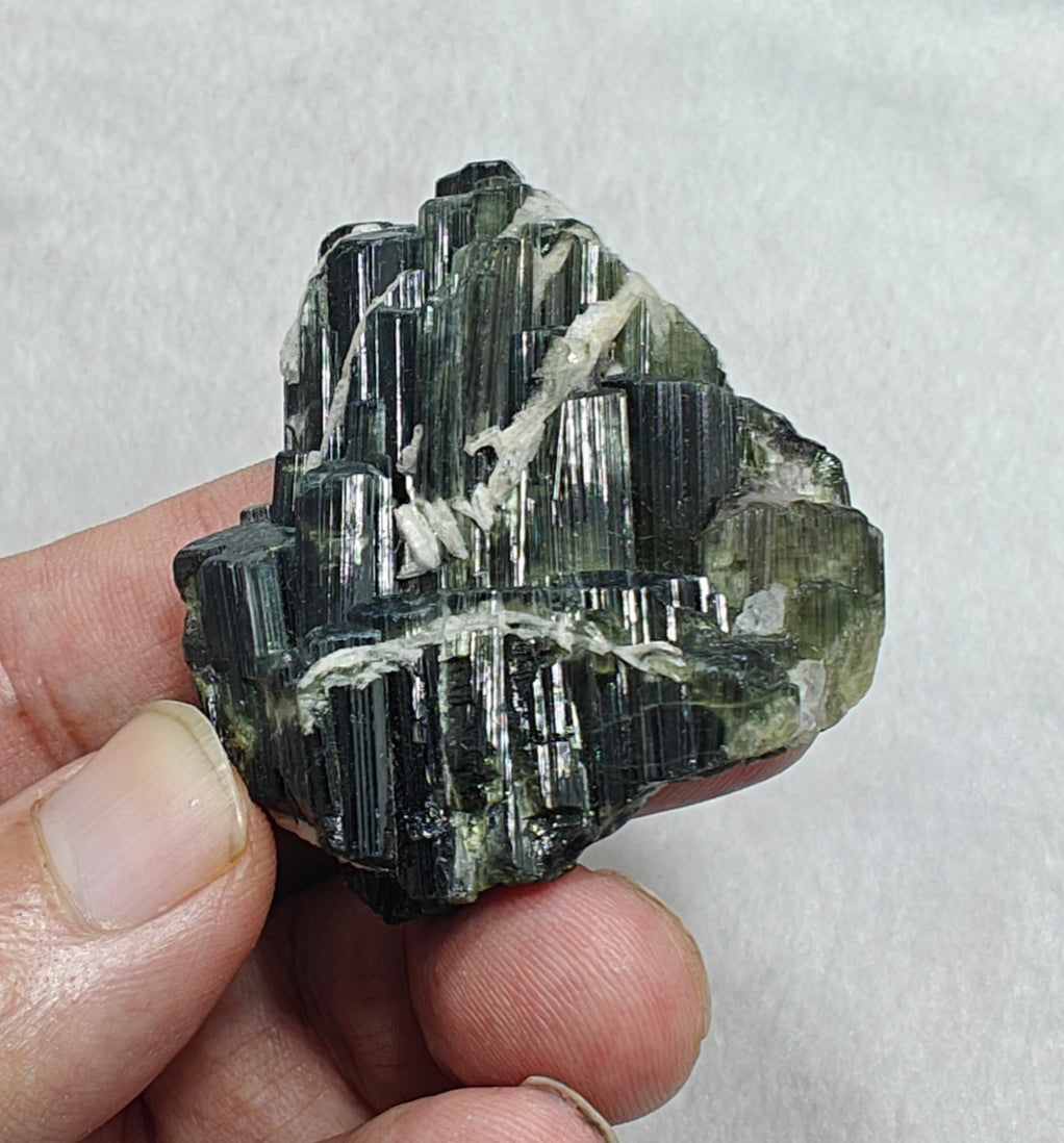 Dark green color Tourmaline crystals cluster with chatoyance effect 60 grams