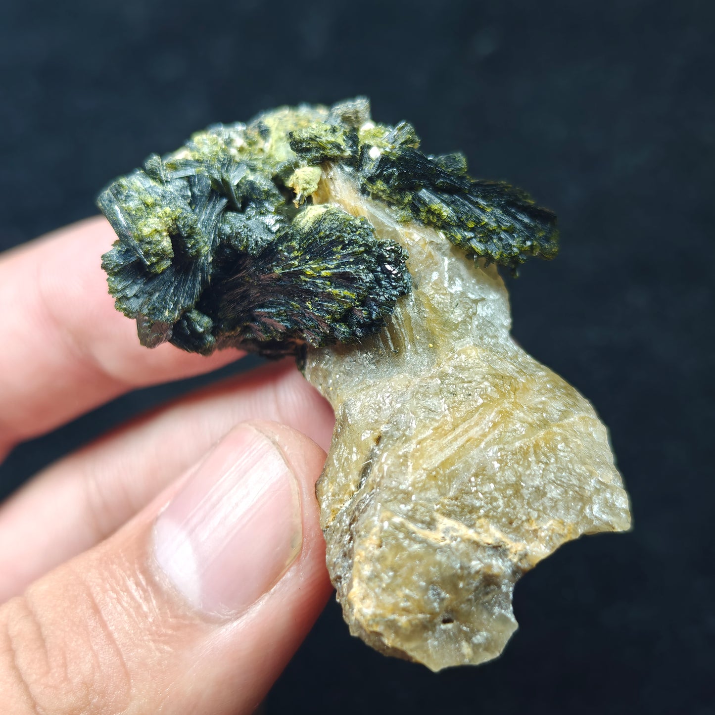 Natural epidote cluster on matrix of calcite 36 grams