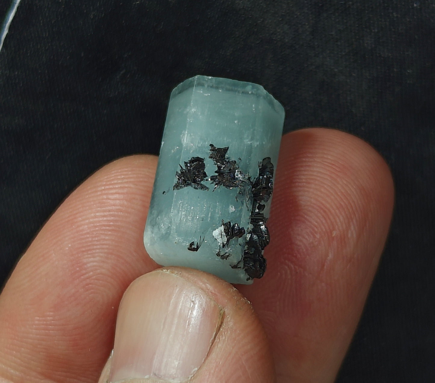 Aquamarine Crystal with tantalite 27 carats