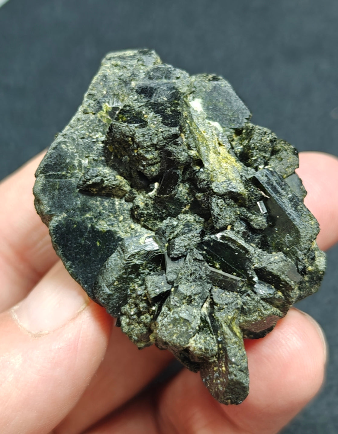 Natural dark green color epidote crystal 77 grams