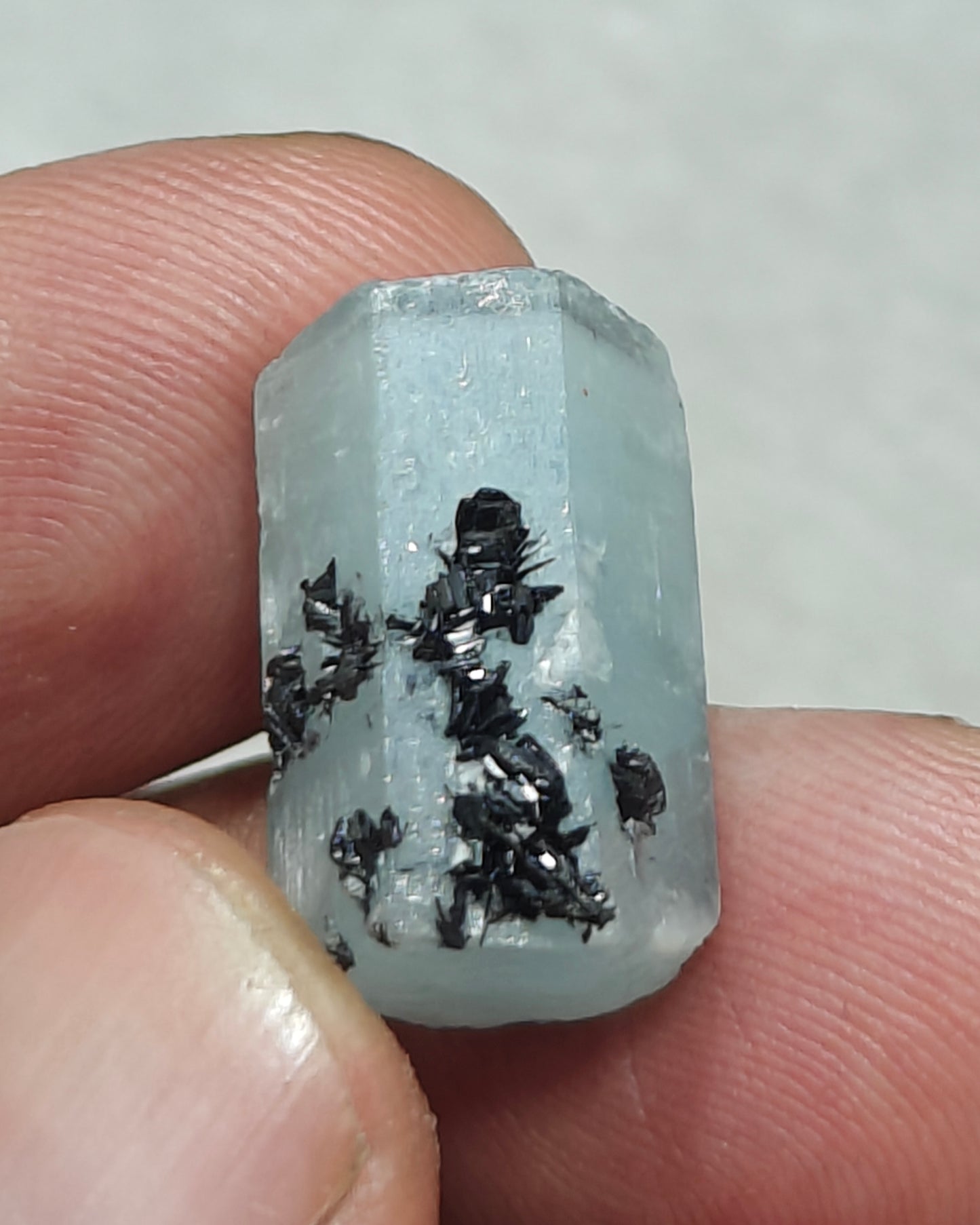 Aquamarine Crystal with tantalite 27 carats