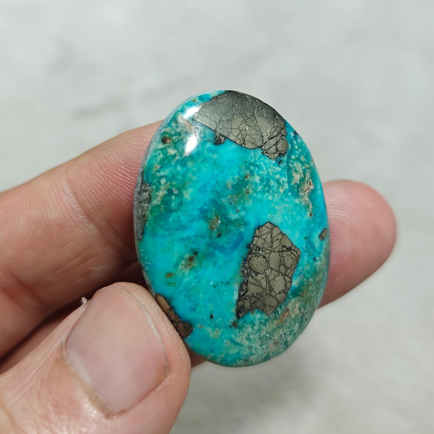 Single amazing natural turquoise cabochon with Pyrite  22 grams