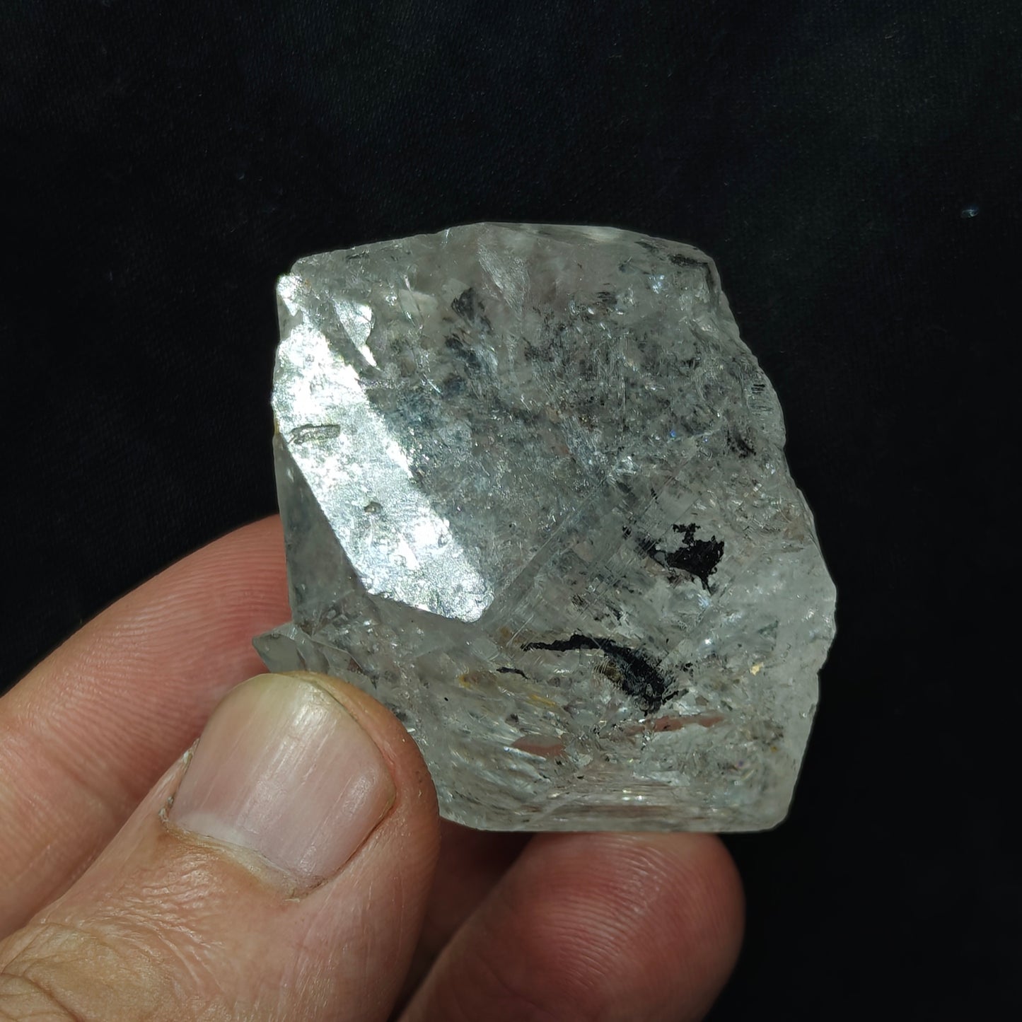 double terminated diamond like quartz crystal with carbon inclusions 57 grams