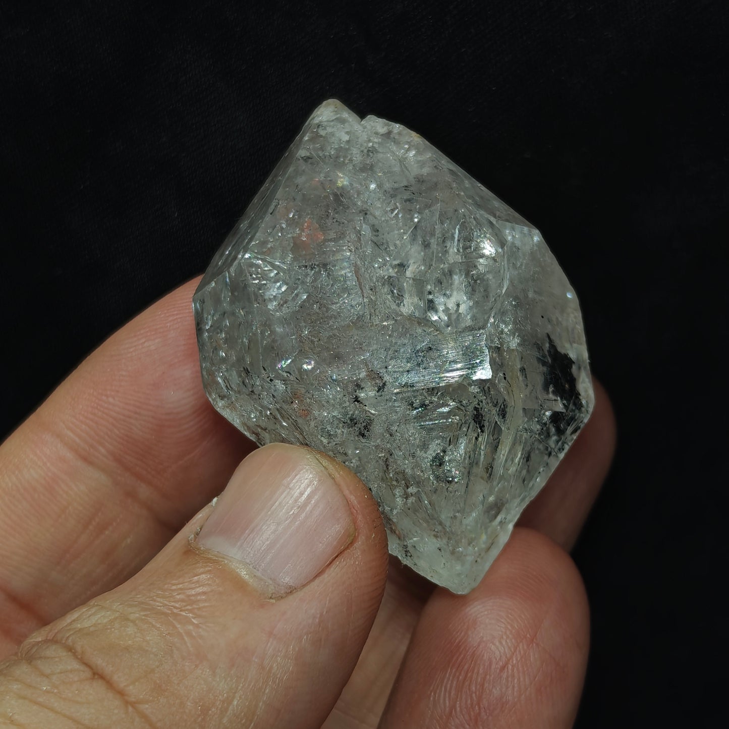 double terminated diamond like quartz crystal with carbon inclusions 57 grams