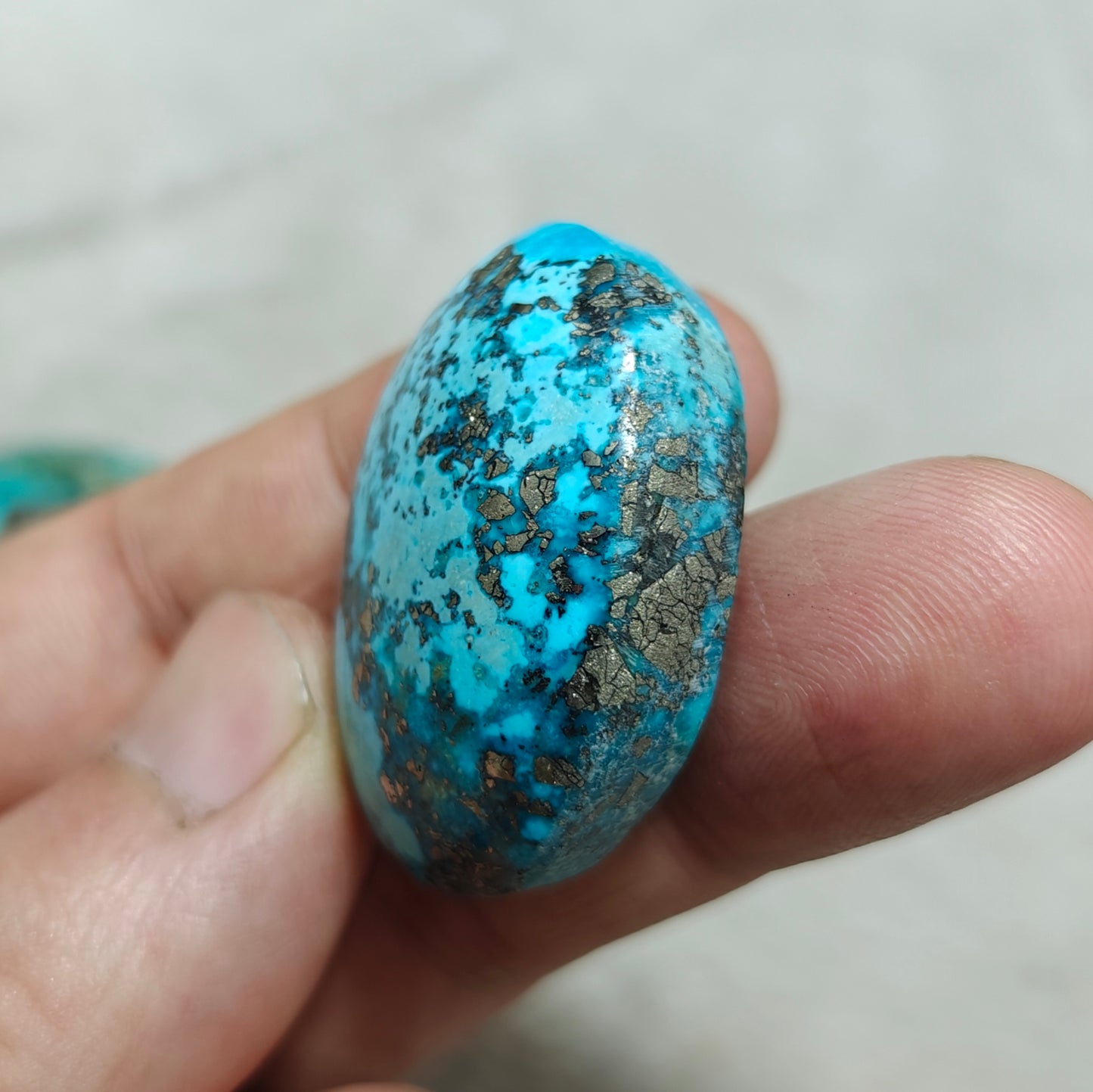 Single amazing natural turquoise cabochon with Pyrite 28.5 grams
