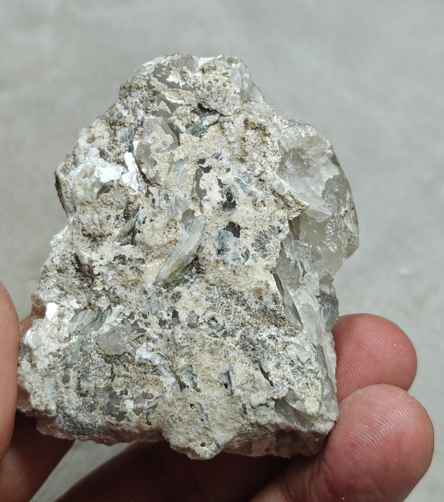 purple Apatite crystals on matrix with quartz and mica 127 grams