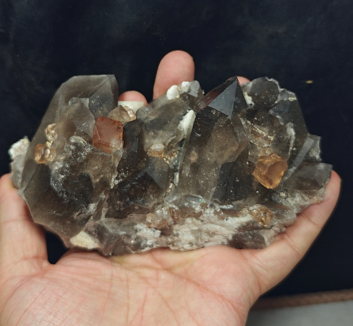 peach color Topaz crystals with quartz on matrix 557 grams