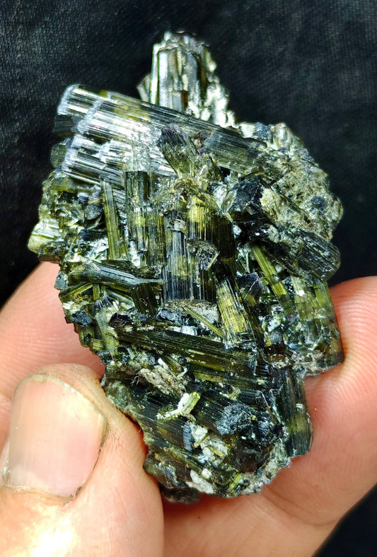 Dark green color Tourmaline crystals with chatoyance effect 35 grams