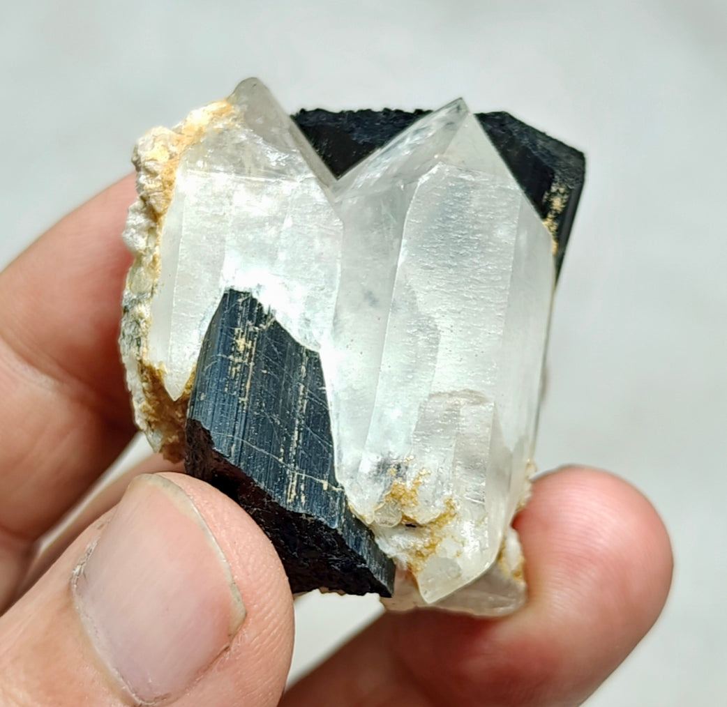 An Aesthetic Natural black Tourmaline crystal with terminated quartz crystals 85 grams