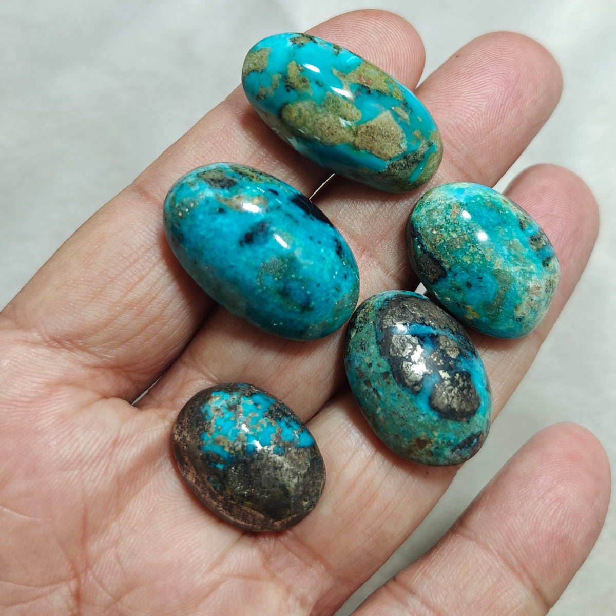 5 turquoise with Pyrite Cabochons total 40 grams