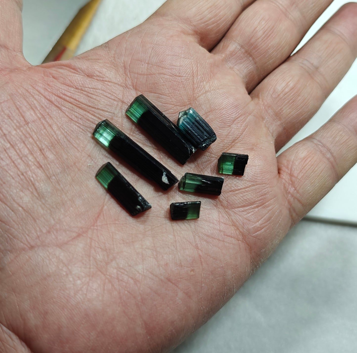 Natural green cap indicolite cap tourmaline crystals 51 carats