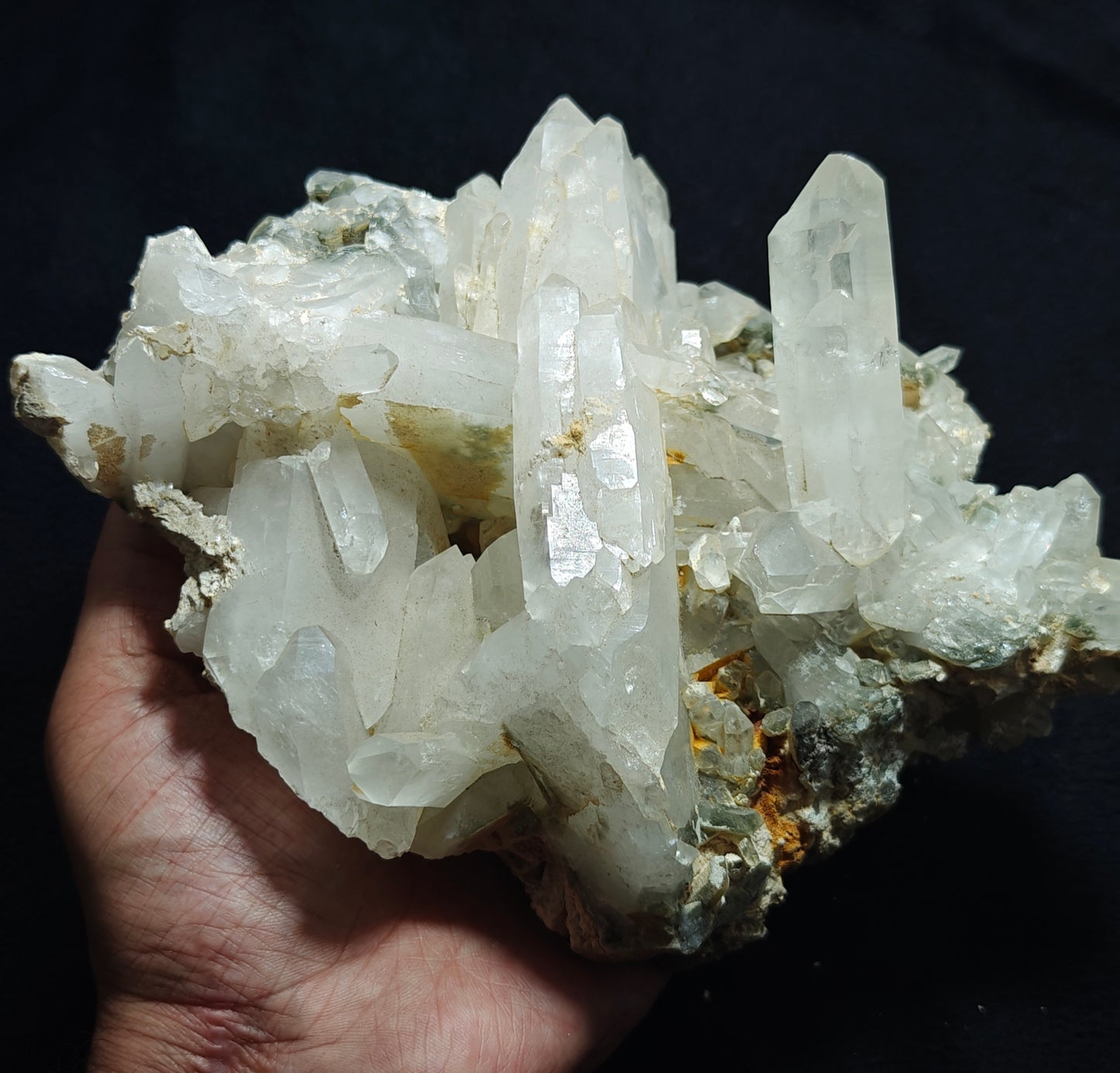 Quartz crystals cluster with chlorite inclusions 1680 grams