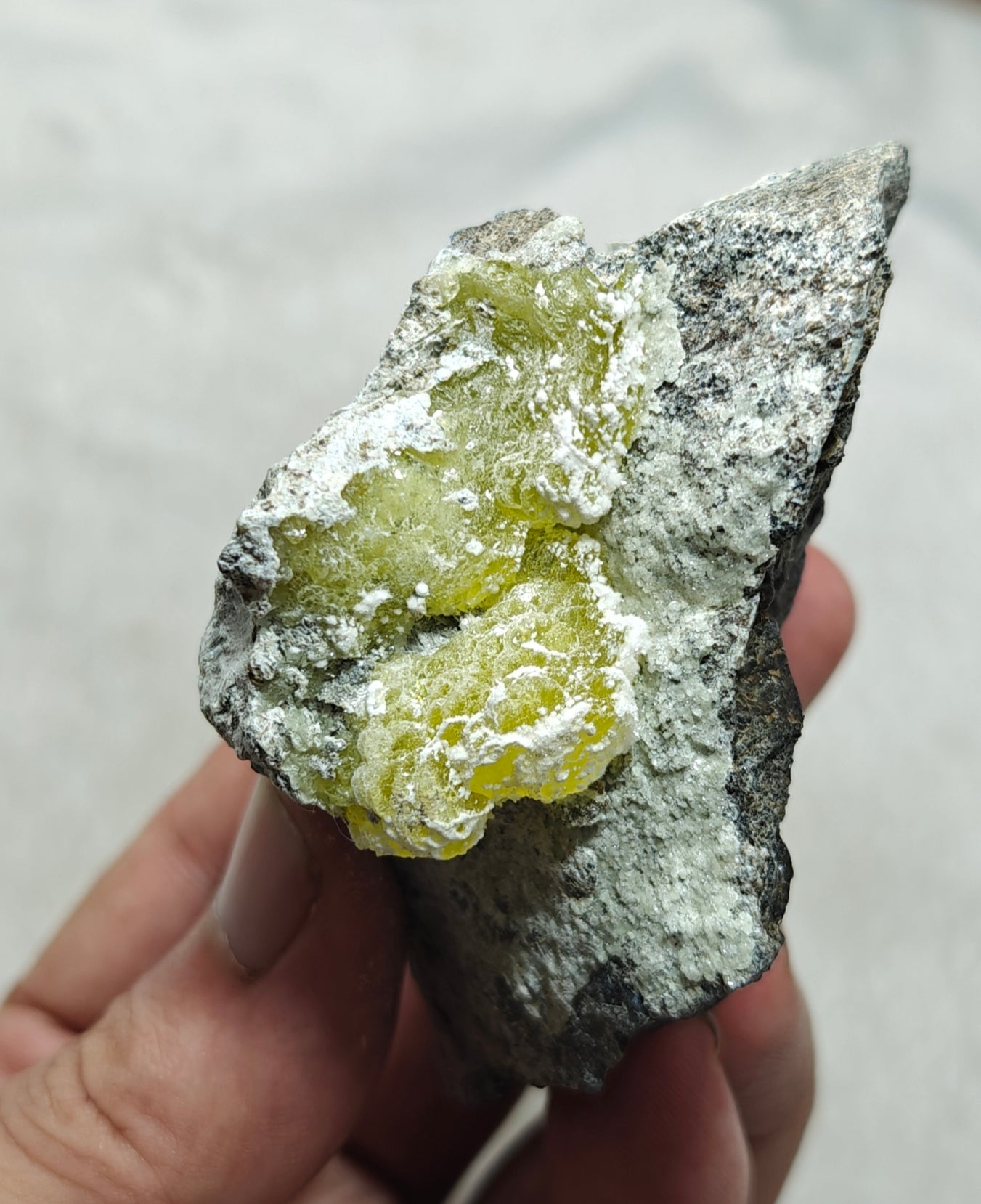 An amazing specimen of Natural yellow color Brucite on matrix 198 grams