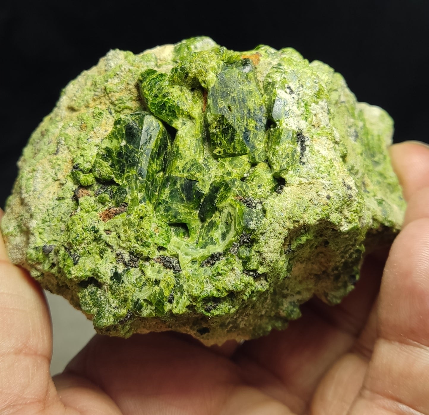 An Aesthetic specimen of garnet variety demantoid crystals on Matrix 236  grams