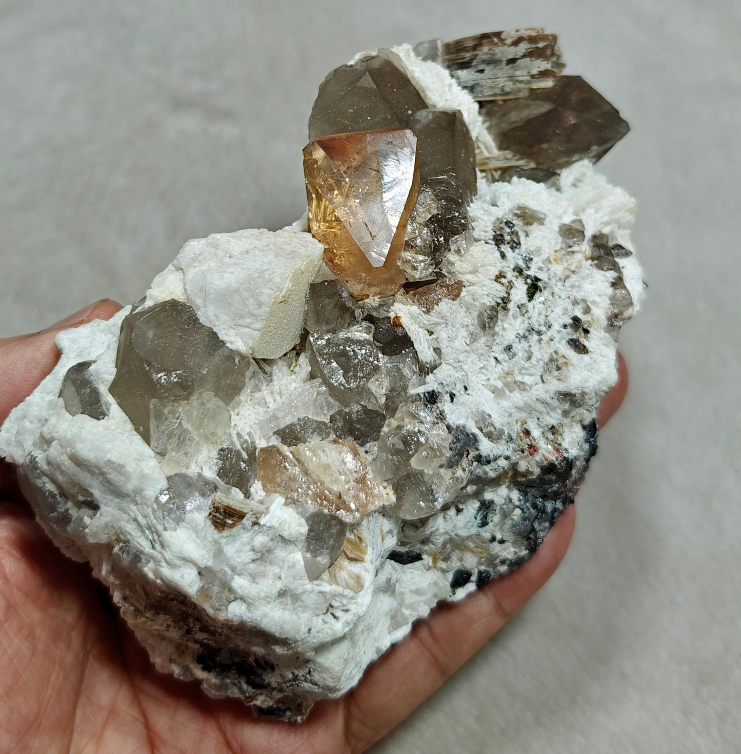 Natural terminated peach color Topaz crystal on matrix 677 grams
