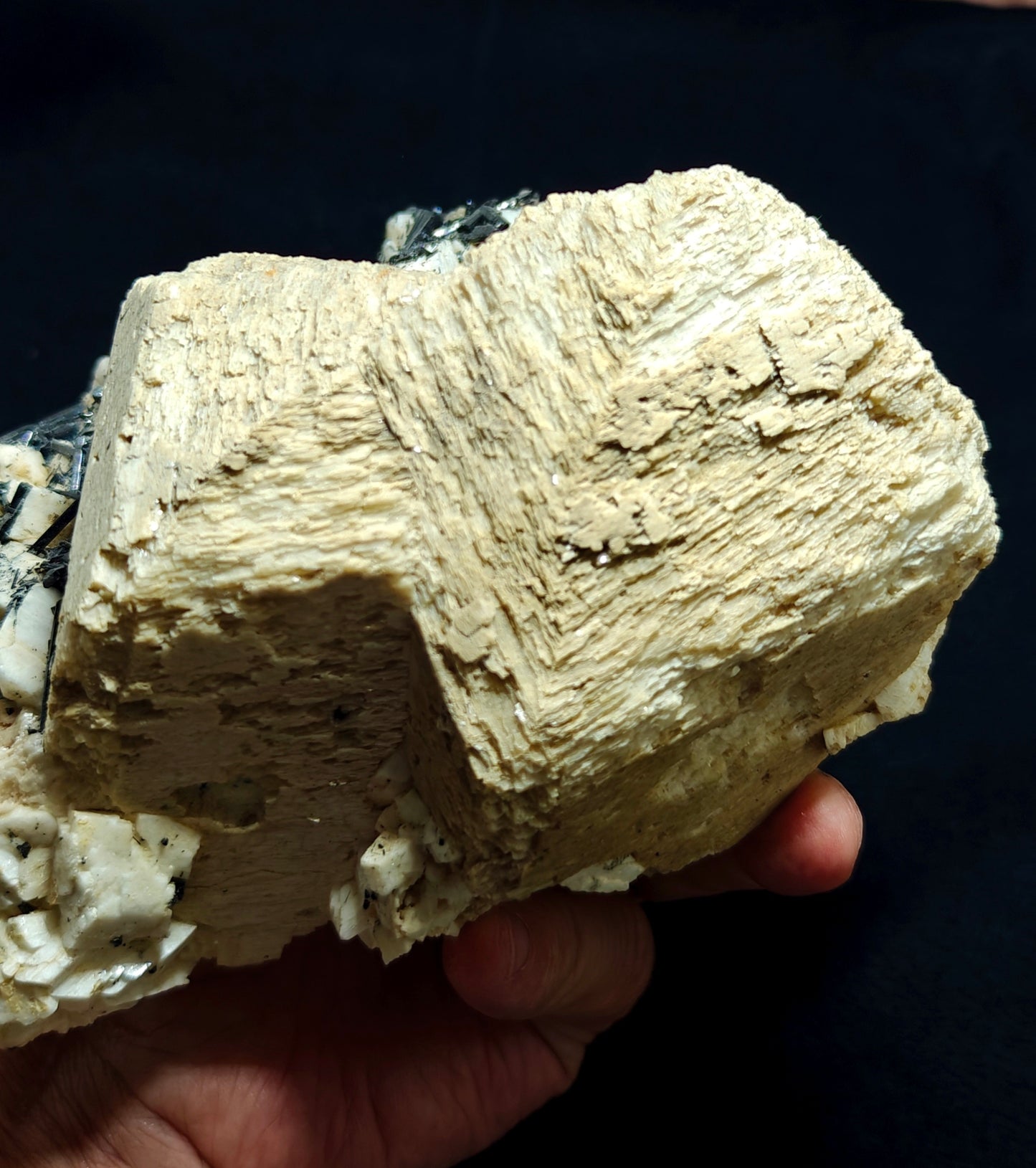 Etched feldspar with Black Tourmaline Crystal Cluster 880 grams