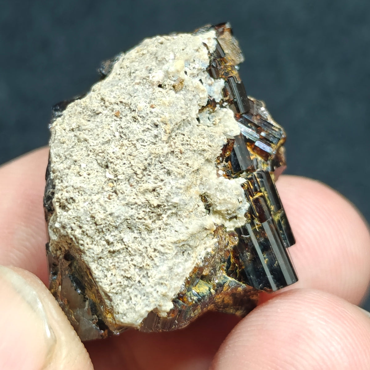 Natural dark brown Vesuvianite crystal on matrix 25 grams