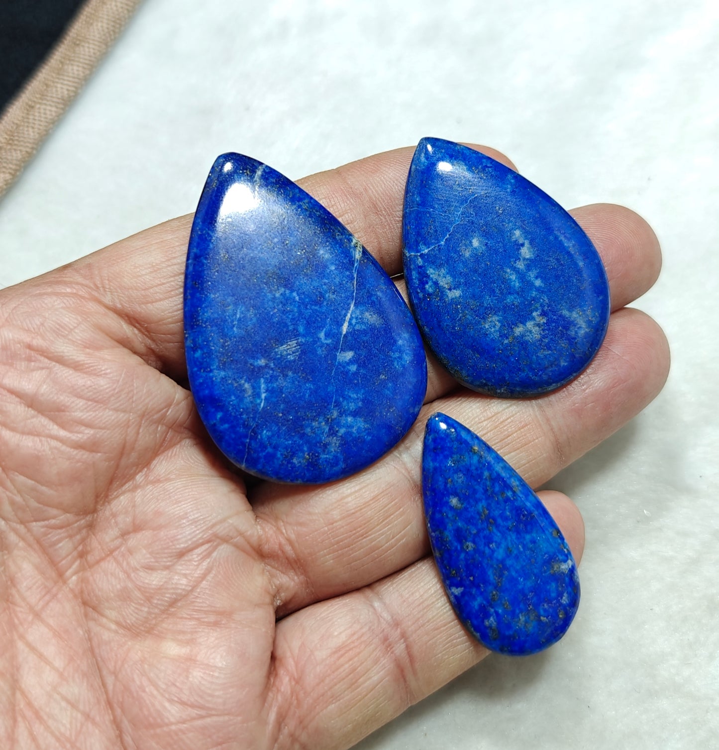 3 Lapis Lazuli Cabochons pear shaped flat back