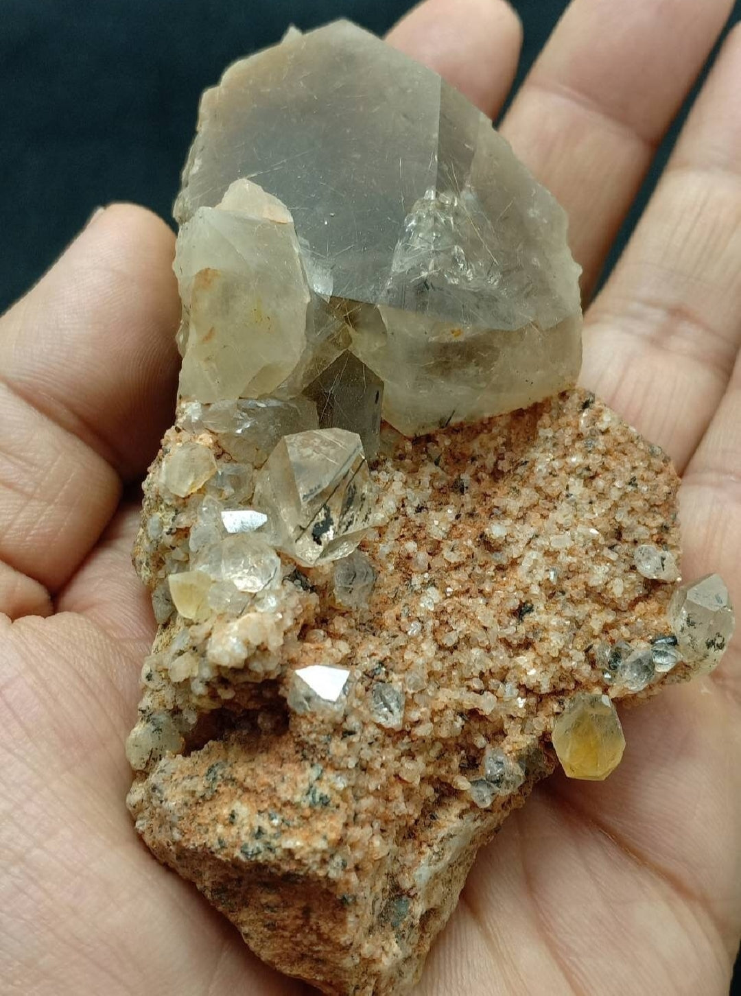 Astrophyllite included naturally terminated Quartz Crystals on matrix 229 grams