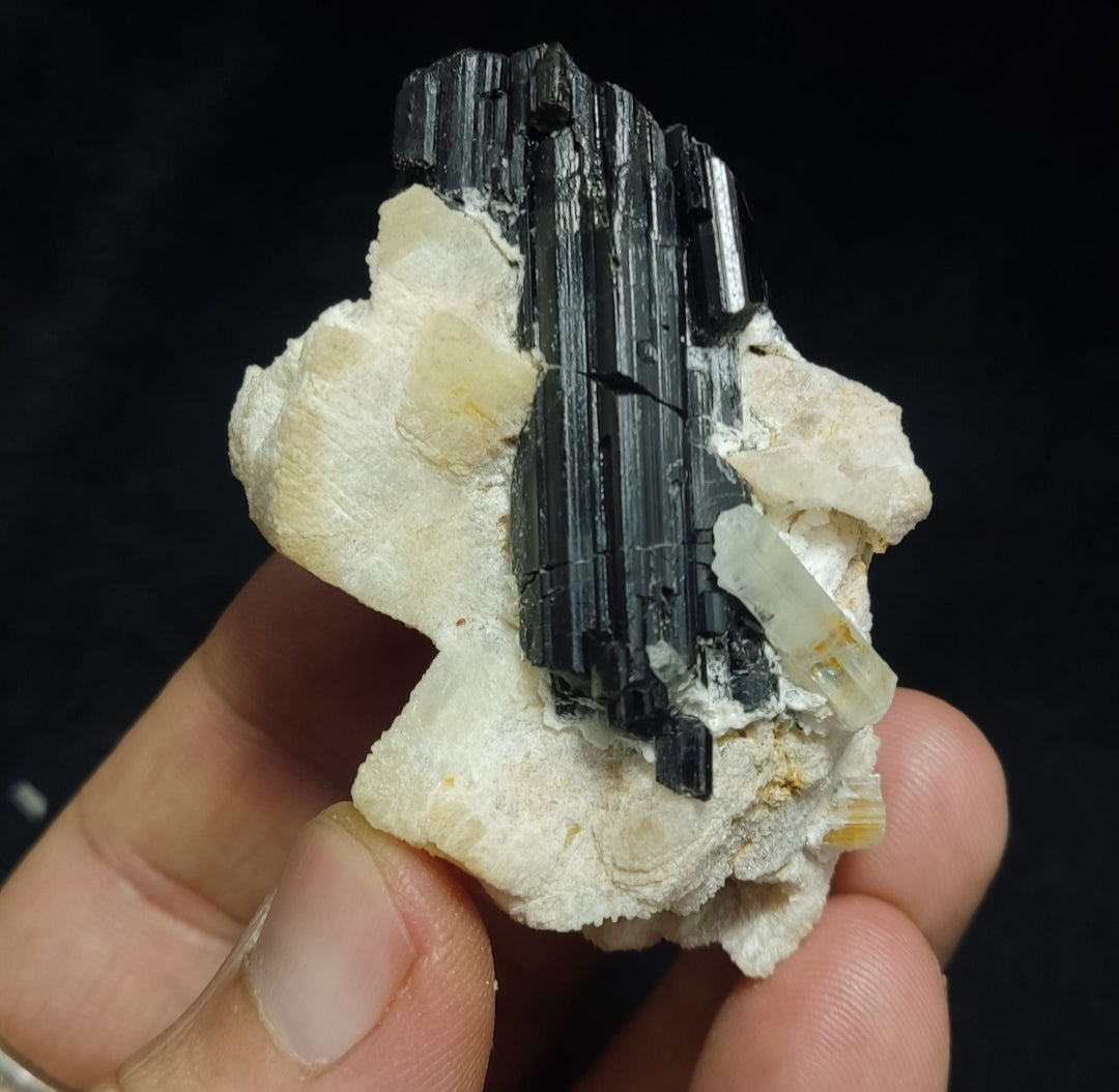 Natural Black Tourmaline & Aquamarine Crystal with Feldspar/Albite 74 grams