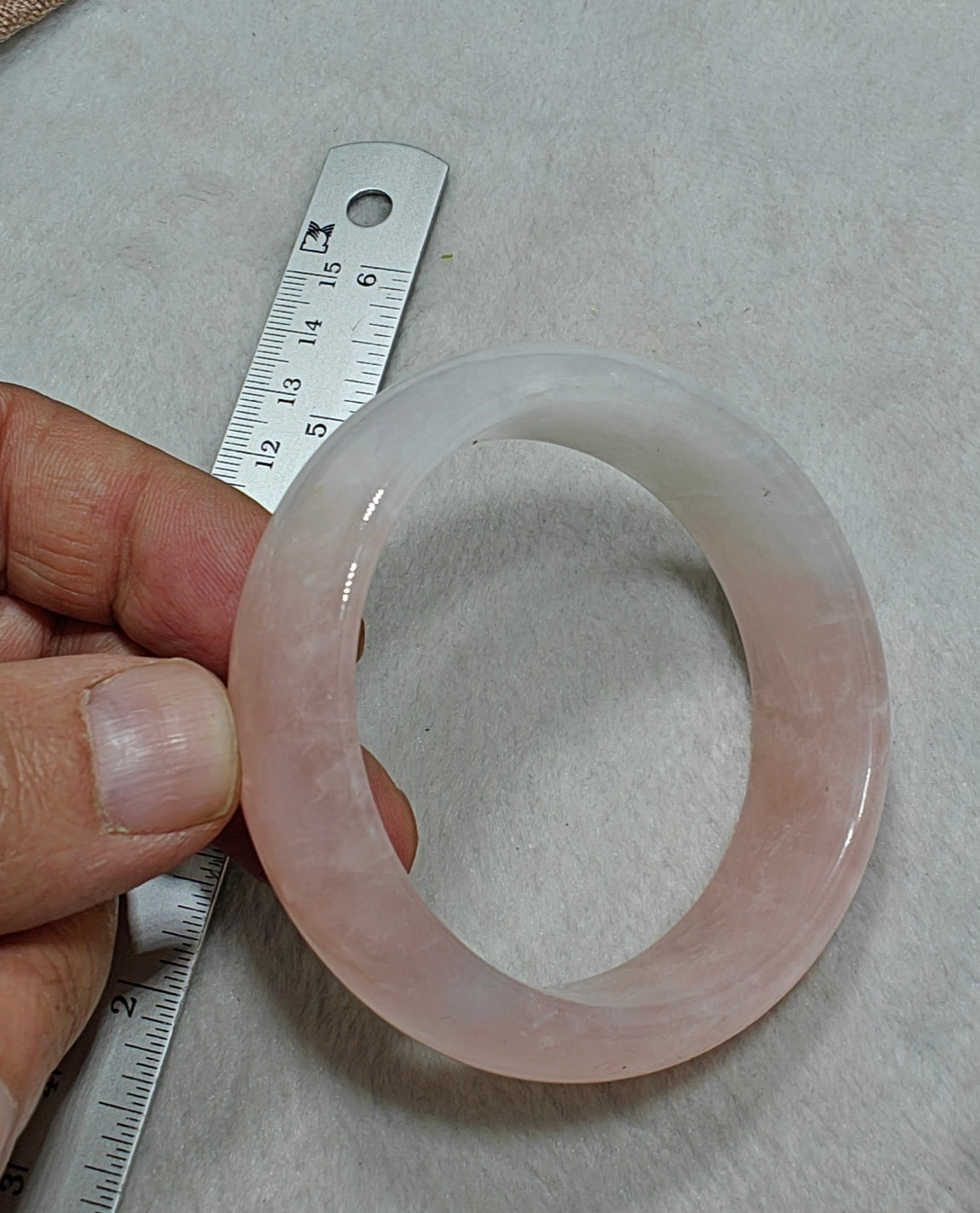 Natural bicolor calcite pink and white bangle 61 mm