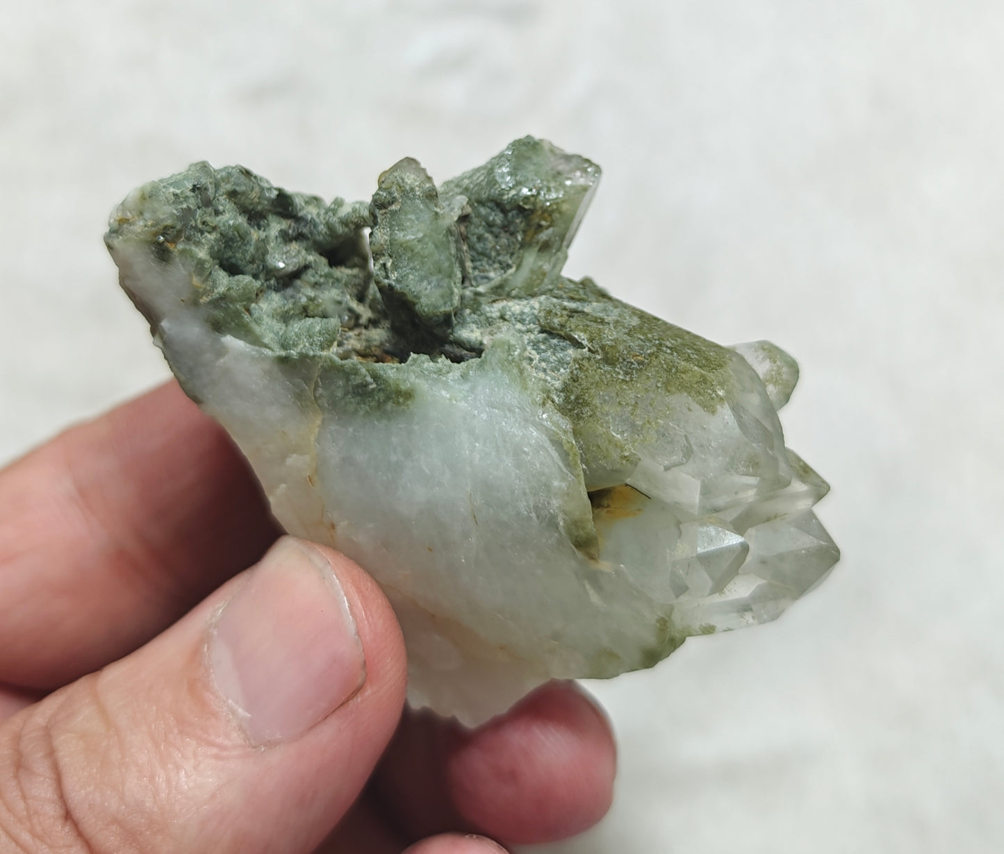 An Aesthetic small Natural crystals cluster of beautifully terminated Chlorite Quartz 65 grams