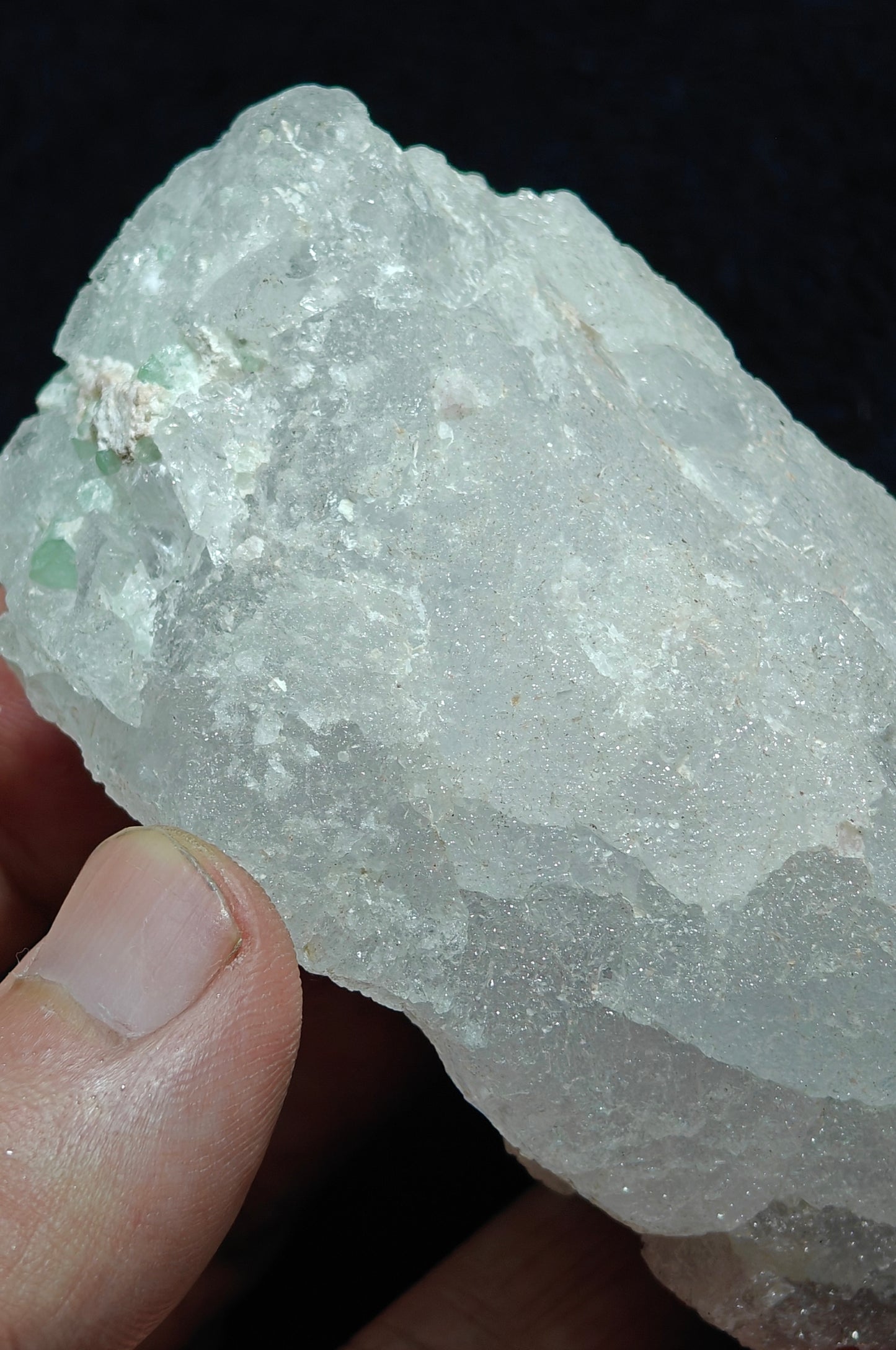 Natural etched pollucite with green tourmalines 260 grams