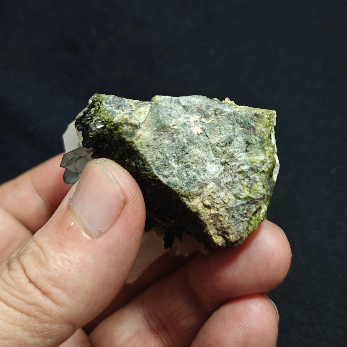Natural Epidote quartz cluster 137 grams