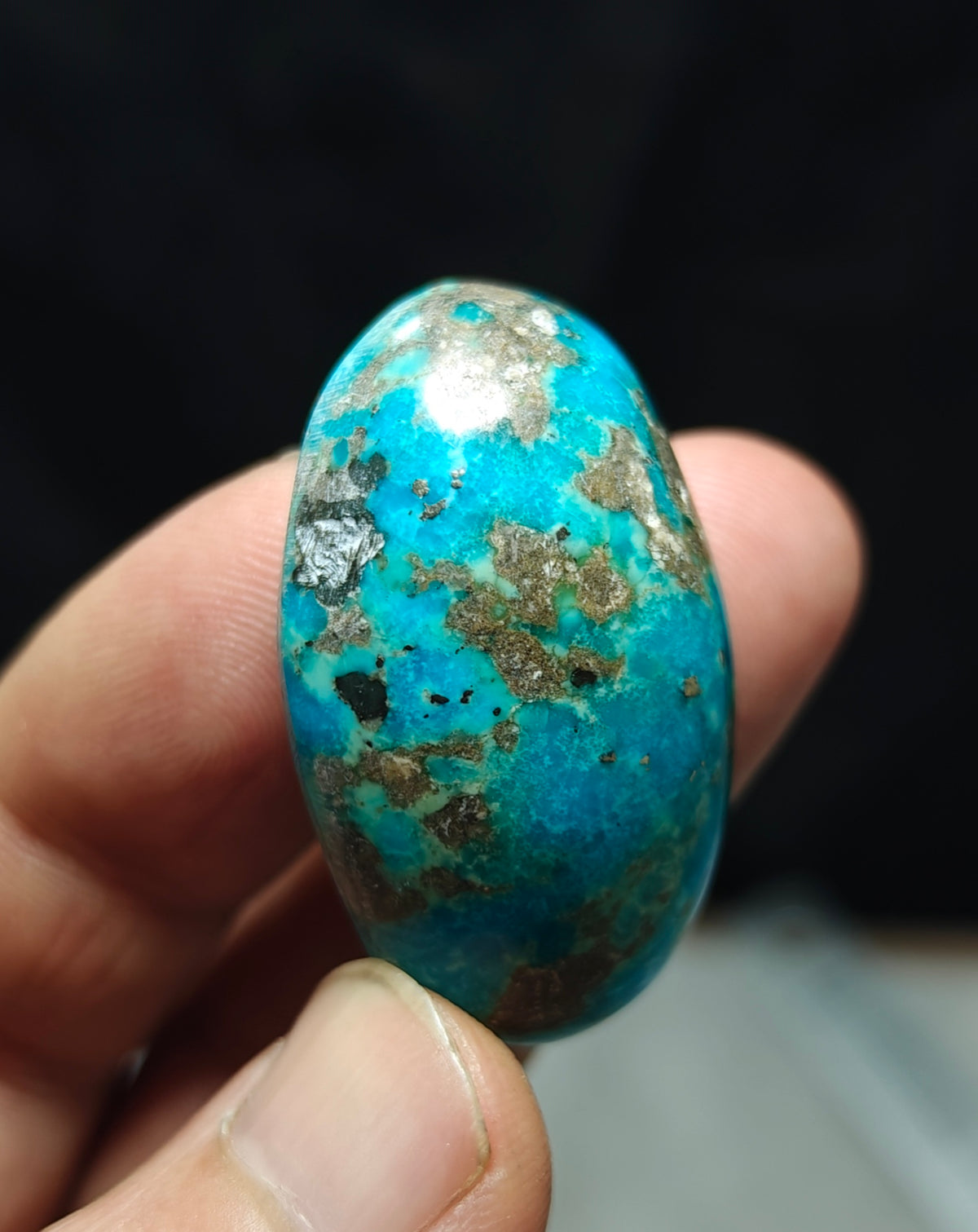 Single amazing natural turquoise cabochon with Pyrite 27.4 grams