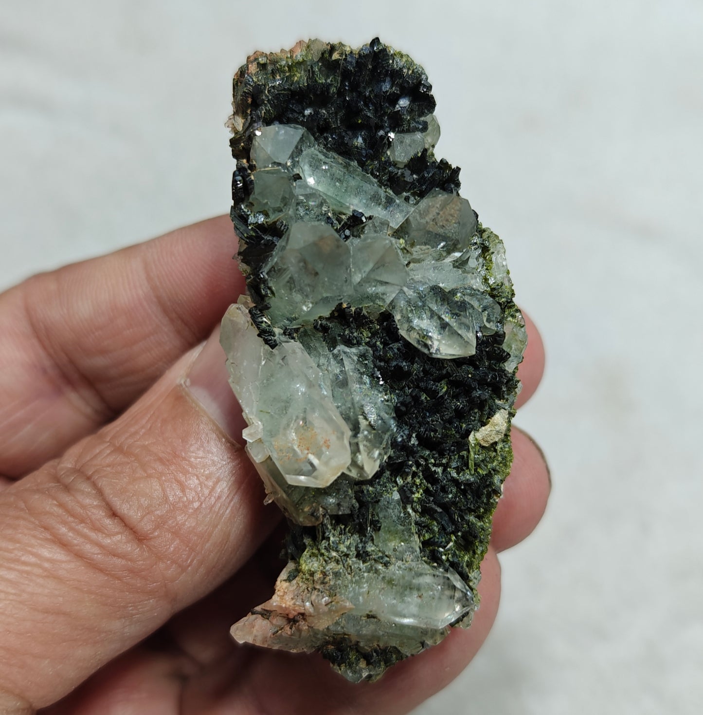 quartz and Epidote cluster with beautiful terminations 54 grams