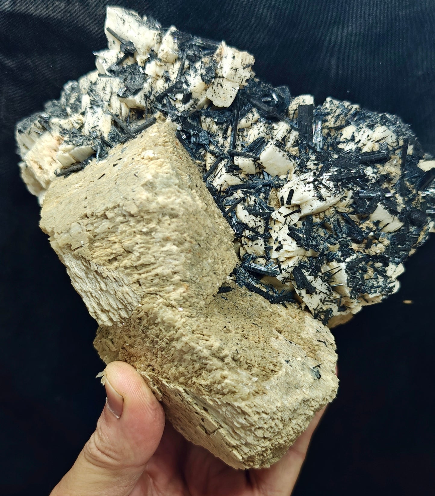 Etched feldspar with Black Tourmaline Crystal Cluster 880 grams