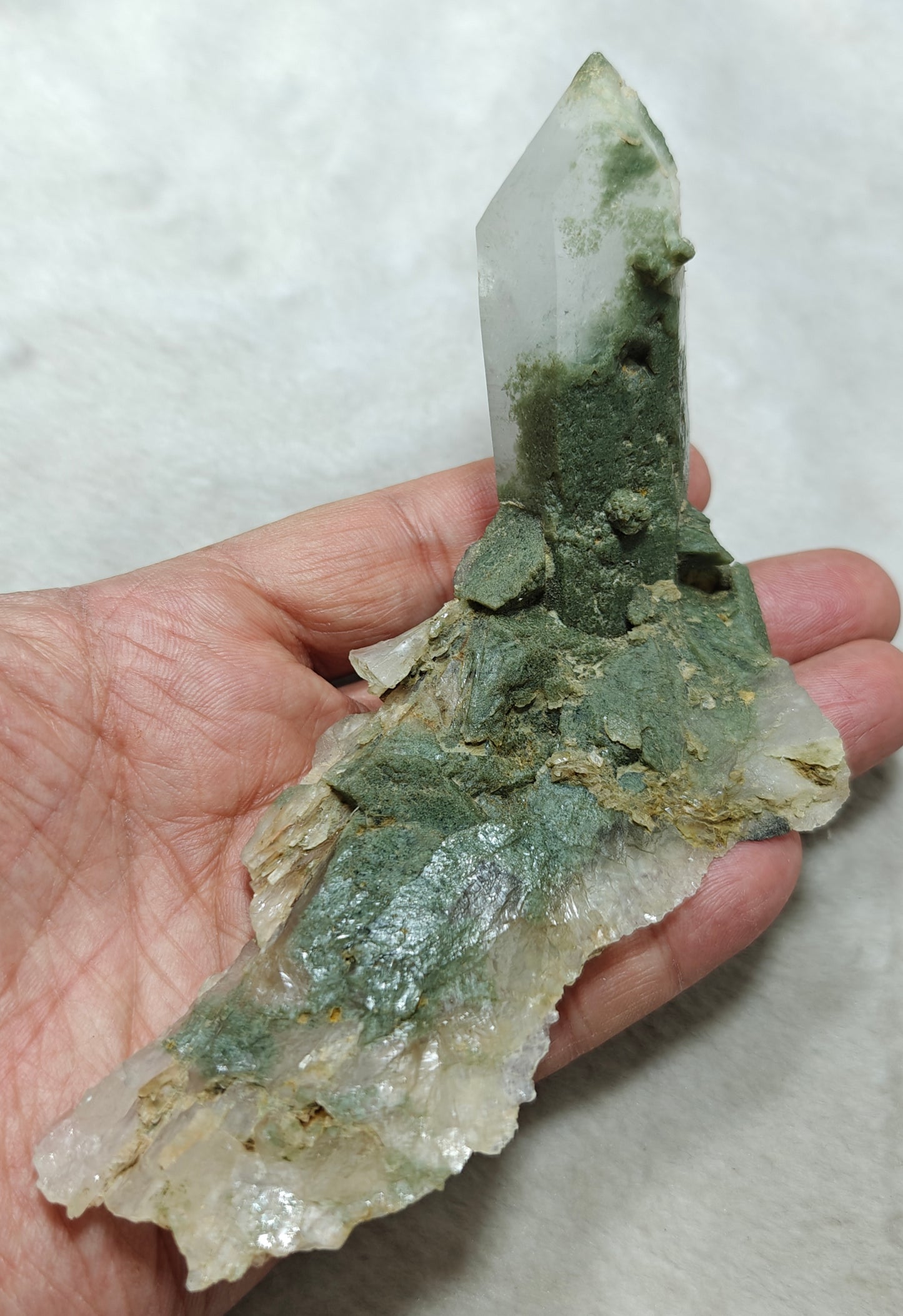 An Aesthetic Natural Specimen of beautifully terminated Chlorite Quartz Crystal 168 grams