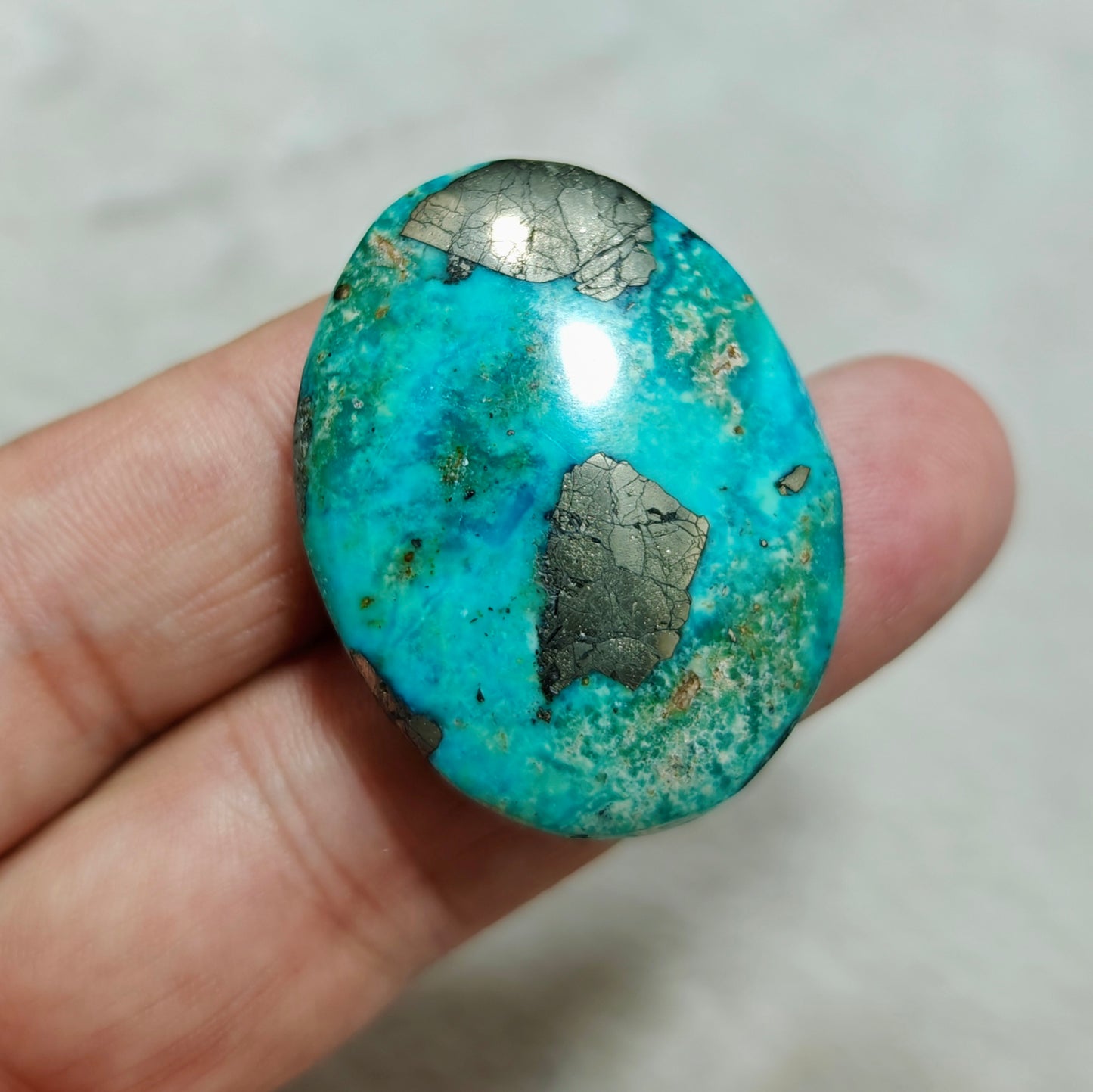 Single amazing natural turquoise cabochon with Pyrite  22 grams