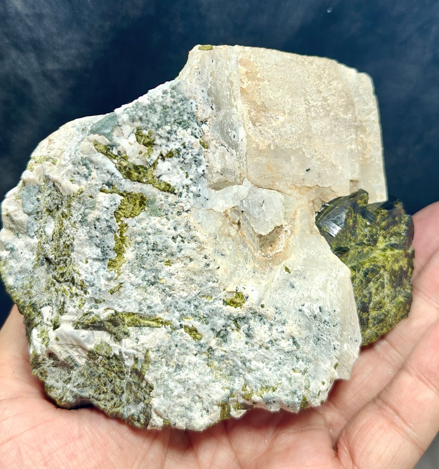 Natural Epidote crystal on matrix with Albite 943 grams