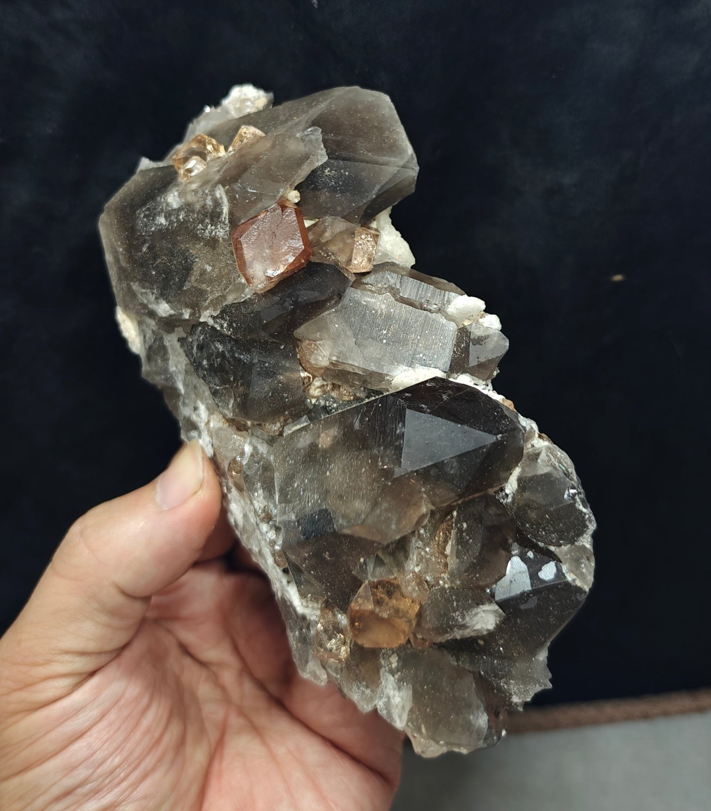 peach color Topaz crystals with quartz on matrix 557 grams